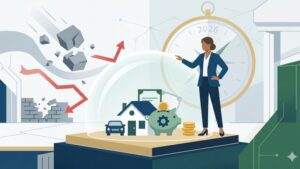 Современная иллюстрация с символами защиты имущества и финансов для статьи о банкротстве физических лиц